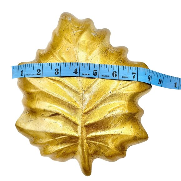 Leaf-Shaped Metal Trinket or Candy Dish Green and Gold 10 x 8 inches - Picture 6 of 6